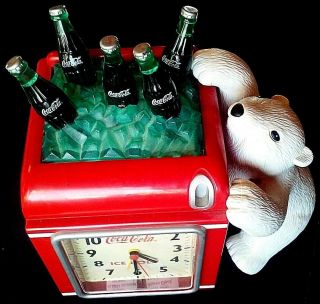 Coca - Cola Polar Bear Clock / Bank With Decorative Ice Chest Top,  Coke