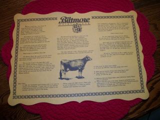 Biltmore Dairy Bar NOS Paper Place Mat for Table - Place Mat 2