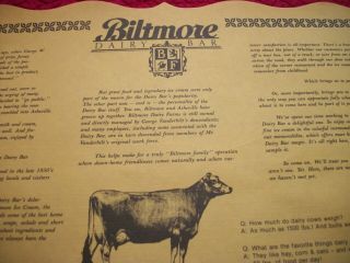 Biltmore Dairy Bar NOS Paper Place Mat for Table - Place Mat 3