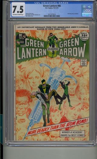 Green Lantern 86 Cgc 7.  5 Green Arrow Drug Issue Neal Adams Mac