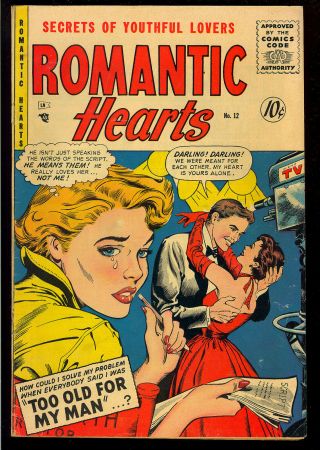Romantic Hearts 12 Last Issue Golden Age Love Comic 1955 Gd - Vg