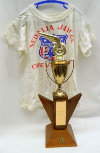 Vintage 1961 Sedalia Missouri Jaycee Chevrolet Soap Box Derby Trophy & Shirt