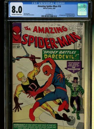 Spider - Man 16 Cgc 8.  0 | 1st Daredevil Crossover 2nd Ringmaster & More.
