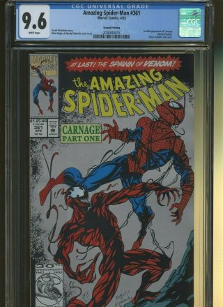 Spider - Man 361 - 2nd Print Cgc 9.  6 | Marvel 1993 | 1st Full Carnage