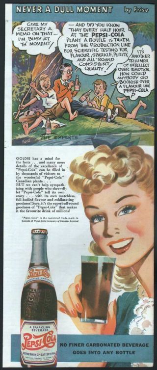 1943 Canadian Double Dot Pepsi Cola Ad Jimmy Frise Art