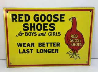 Red Goose Shoes Embossed Tin Sign Aaa Sign Co.  Coitsville Ohio 14” X 9 1/2”