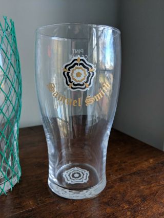 2 Samuel Smith British Imperial Craft Beer Pint Glass Flower Logo 6 3/8 Tall