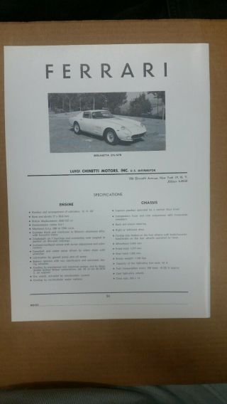 1965 Ferrari Berlinetta 275/gtb Ad From Auto Show Program