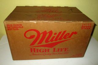 Vintage Miller High Life Waxed Cardboard Hinged Beer Bottle Box Case