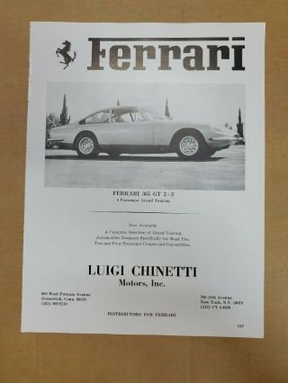 1968 Ferrari 365 Gt 2,  2 Ad From Auto Show Program
