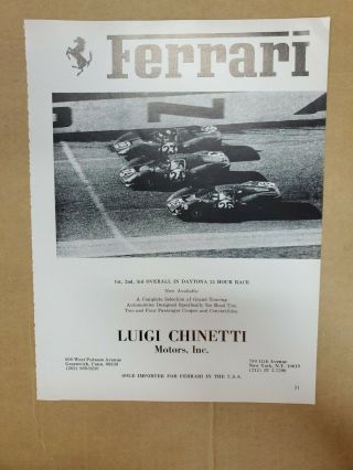 1967 Ferrari Daytona 24 Hour Race Ad From Auto Show Program