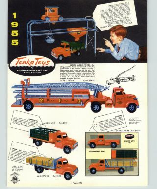 1956 Paper Ad 4 Pg Tonka Toy Trucks Aerial Ladder Logger Carnation Milk Wrecker