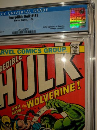 THE INCREDIBLE HULK 181 (Wolverine 1st appearance) CGC 8.  0 VF Marvel Comic 1974 3