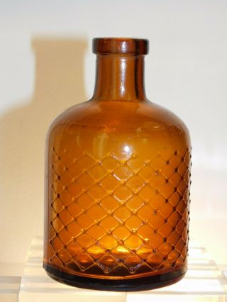 Antique Bottle Rare Honey Amber Cross Hatched Basket Poison Old Bottle 1920 
