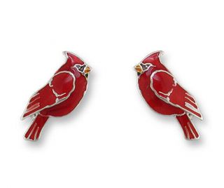 Zarah Enamel Sterling Silver Post Earrings Red Cardinal Birds Holiday Jewelry