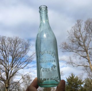 Blown Crown Top Beer Bottle H Weigel York Pa Aqua Early Pre - Prohibition
