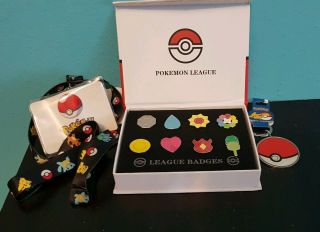 Pokemon Kanto League Gym Badges Pins,  Poke Ball Keyring & Pikachu Lanyard