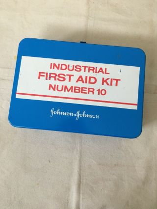 Vintage Johnson & Johnson Industrial First Aid Kit Full Metal Box Made Usa 10