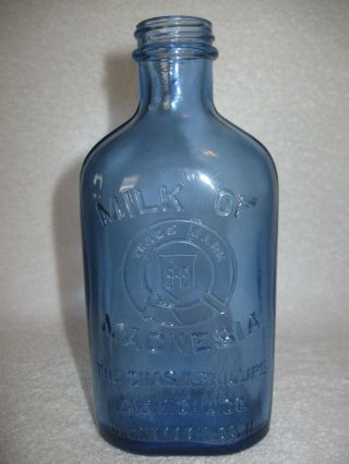 Vintage Light Blue Milk Of Magnesia Bottle 7 " Tall 12 Oz.