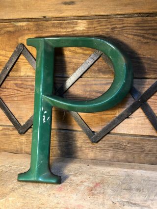Cast Iron Porcelain Letter P Gas Pump Sign Green Dino Shell Gulf Oil Can Pr Po