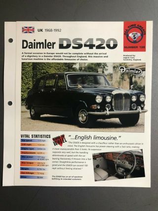 1968 - 1992 Daimler Ds420 Limousine Imp " Hot Cars " Spec Sheet Folder Brochure L@@k