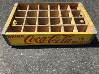 Vintage Circa 1950 ' s Coca Cola 24 Bottle Wooden Crate Box Yellow 3