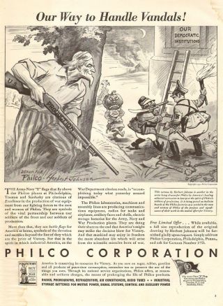 1942 Ww2 Ad Philco Corp.  Radios Art Cartoon Herbert Johnson Haloween 020916