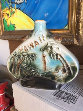 Hawaii Aloha State Vintage James Beam Rare Decanter Bottle 1960 Tiki Bar Surfing