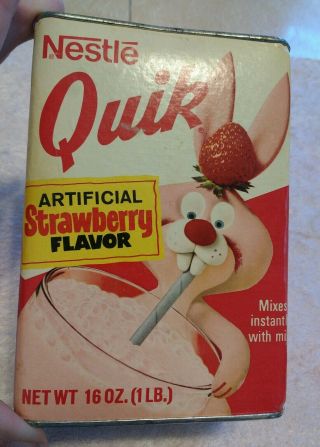 Rare Vintage 60s 70s Nestle Quik Strawberry Bunny Tin Container Nostalgia
