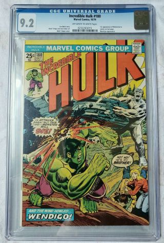 Marvel Comics Incredible Hulk 180 CGC 9.  2 white to off - white 3