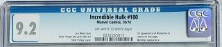Marvel Comics Incredible Hulk 180 CGC 9.  2 white to off - white 4