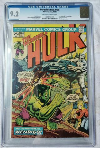 Marvel Comics Incredible Hulk 180 CGC 9.  2 white to off - white 5