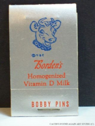 Vintage Bordens Dairy Bobby Pins Elsie The Cow Logo On Matchbook Style Holder