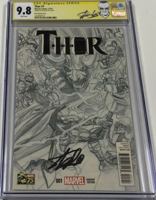 Thor 1 B/w 1:300 Ross Variant Signed By Stan Lee Cgc 9.  8 Ss Jane Foster As Thor