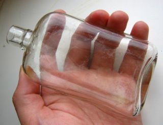 Vintage Old Flat Glass Bottle Flask With Embossing " 1/8 " At The Bottom