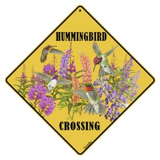 Hummingbird Crossing Sign,  12 " On Sides,  16 " On Diagonal,  Aluminum,  In/ourdoor