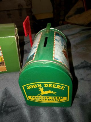 John Deere Quality Farm Equipment Mailbox Piggy Bank Tin 1532 with Mail Flag 3
