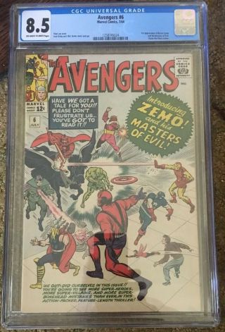 Avengers 6 Cgc 8.  5 White To Ow 1st Appearance Baron Zemo 1st Masters Of Evil
