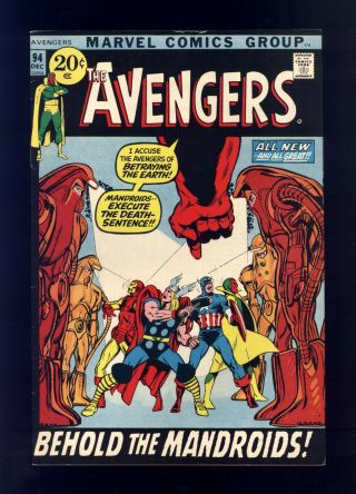 Avengers 94 Fnvf Buscema Adams Captain Marvel,  Kree/skrull War,  Mandroids,  Fury
