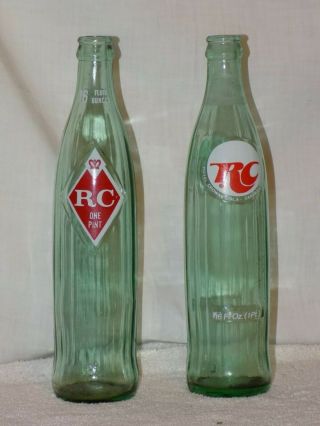 Vintage 2 Royal Crown Rc Cola 16 Fl.  Oz.  - Half Quart Glass Empty Soda Bottles