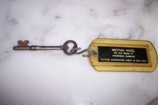Vintage Brettun Hotel Skeleton Key & Celluloid Fob Winfield,  Ks/ Kansas