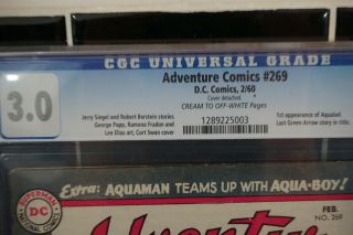Adventure Comics 269 CGC 3.  0 C/OW 1960 DC 1st App Aqualad Superman Green Arrow 2
