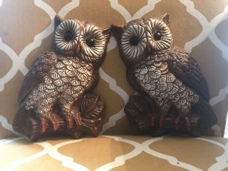 Vintage Pair Owls Wall Hanging Plaques Lightweight Decor Wall Art