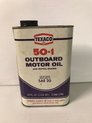 Vintage Texaco 50 - 1 Outboard Motor Oil Quart Can Empty