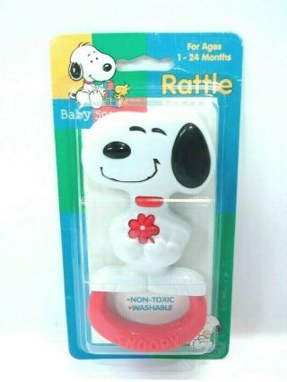 Vintage Snoopy Peanuts Baby Rattle Toy Plastic In Package