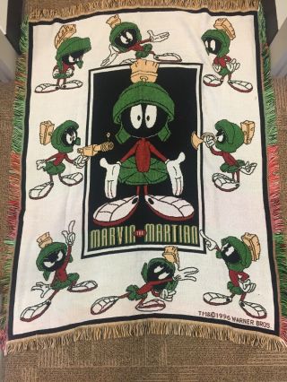 1996 Vintage Marvin The Martian Throw Blanket Warner Bros Looney Tunes 40x52 I3