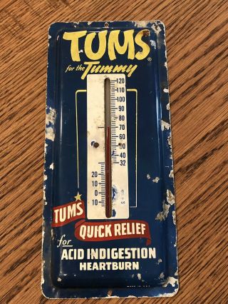 Vintage Metal Tums For The Tummy Antacid Advertisement Thermometer