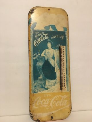 Rare Vintage Drink Coca Cola In Bottles Metal Tin Thermometer Sign 16”
