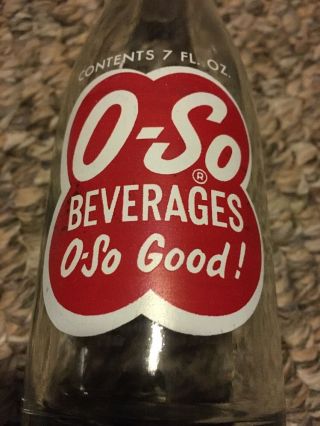 Vintage O - So 7oz Soda Pop Glass Bottle General Beverages Cleveland Oh O - So Good