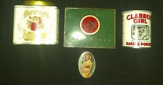 4 Vintage Tins Hershey Cocoa / Lucky Strike/ Clabber Girl/ Drink Coca Cola
